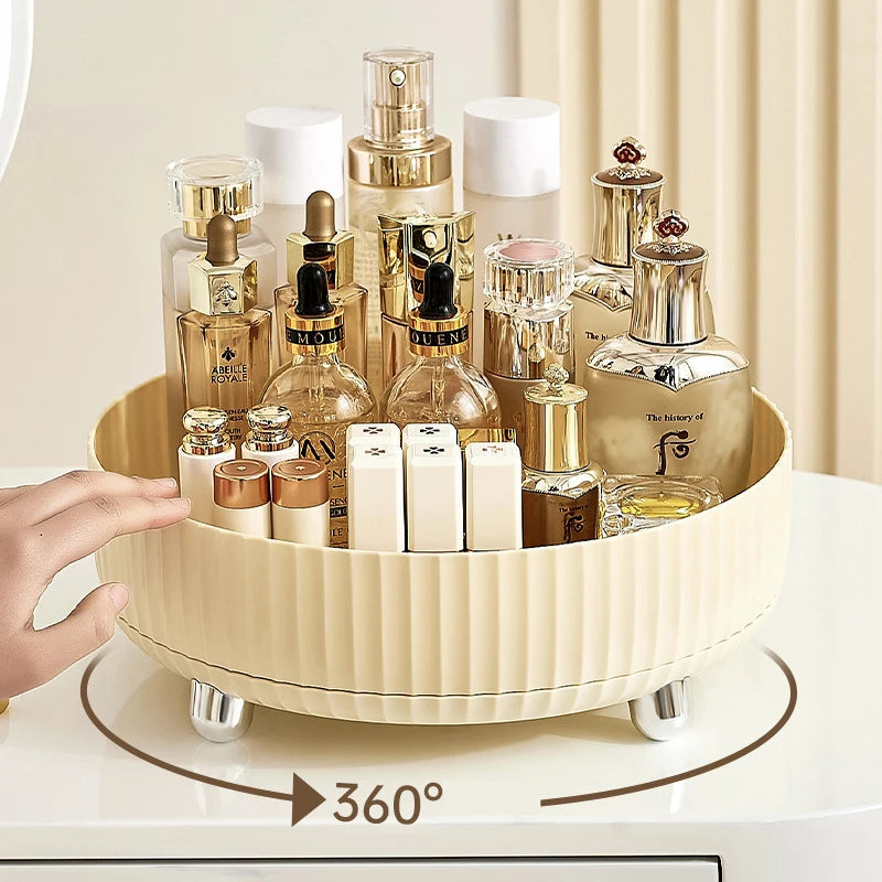 360° Rotating Makeup Organizer Tray – Large Lazy Susan for Vanity