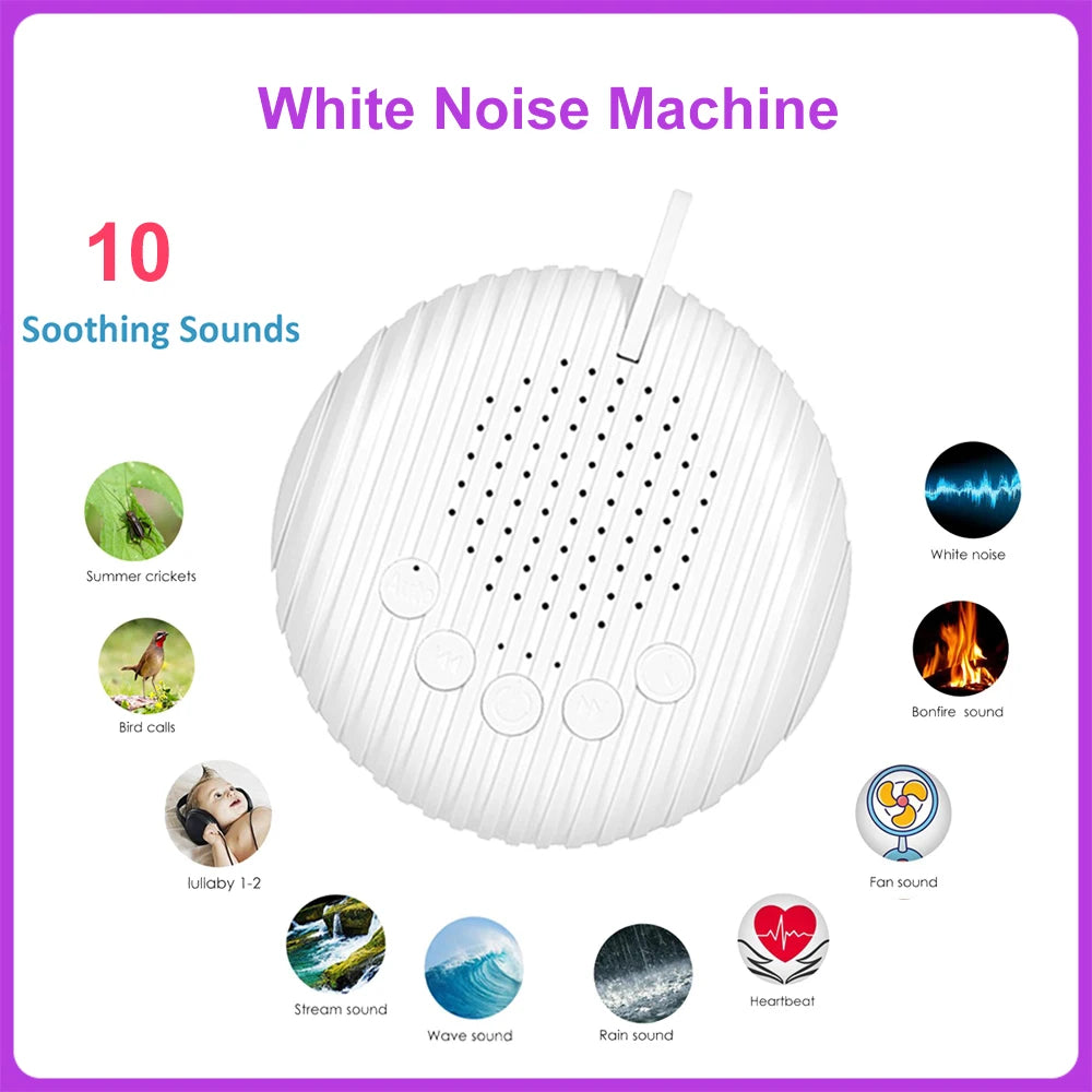 White Noise Machine Portable Baby Sleep Sound Machine 10 Soothing Sounds USB Rechargeable