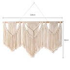 Large Boho Macrame Wall Hanging with Wooden Stick and Tassels