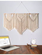 Large Boho Macrame Wall Hanging with Wooden Stick and Tassels