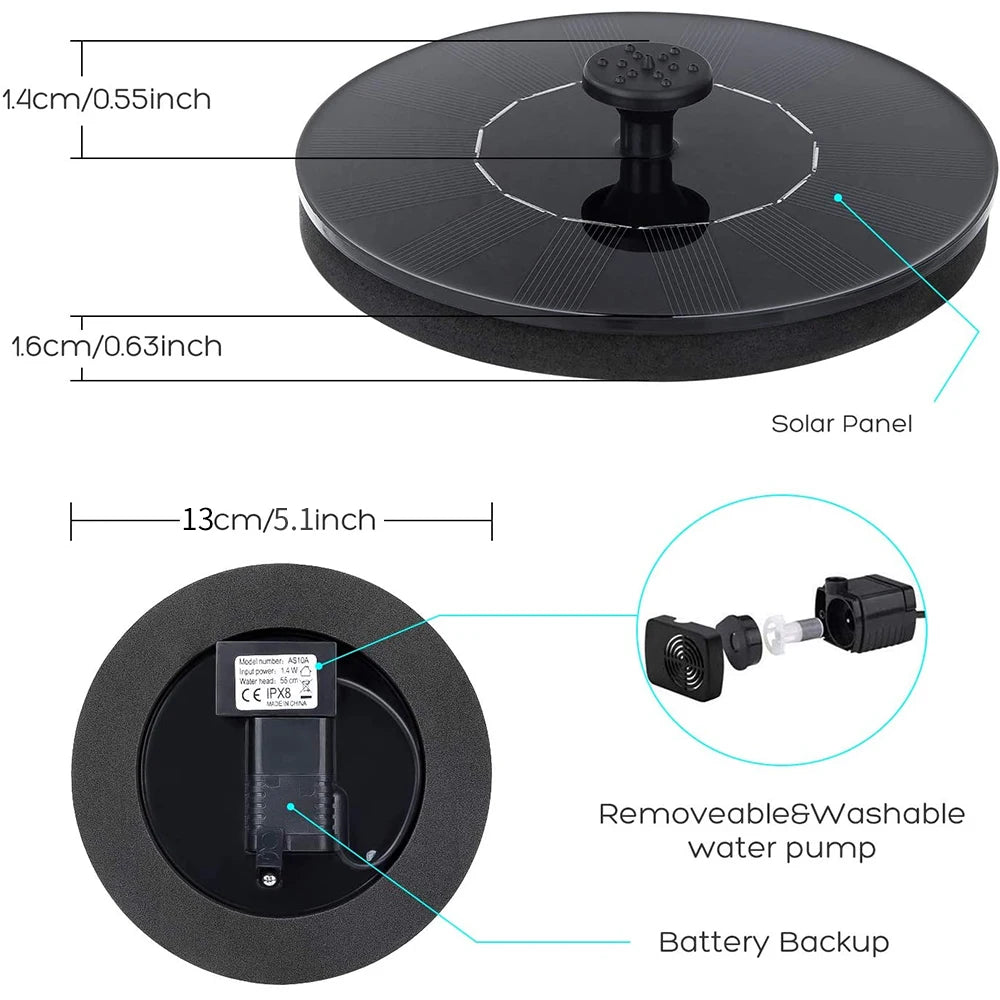 Solar Water Fountain Floating Pump for Bird Bath Pond Garden Outdoor