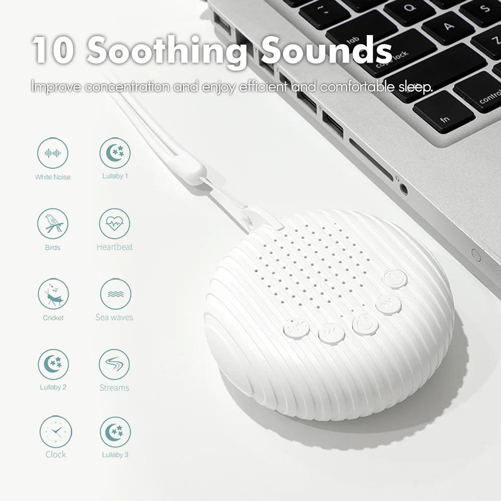 White Noise Machine Portable Baby Sleep Sound Machine 10 Soothing Sounds USB Rechargeable