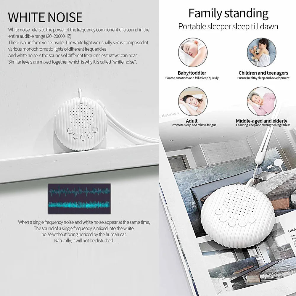 White Noise Machine Portable Baby Sleep Sound Machine 10 Soothing Sounds USB Rechargeable