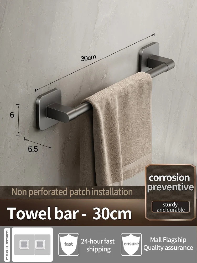 No Drill Towel Bar Wall Mounted Self Adhesive Bathroom Rack