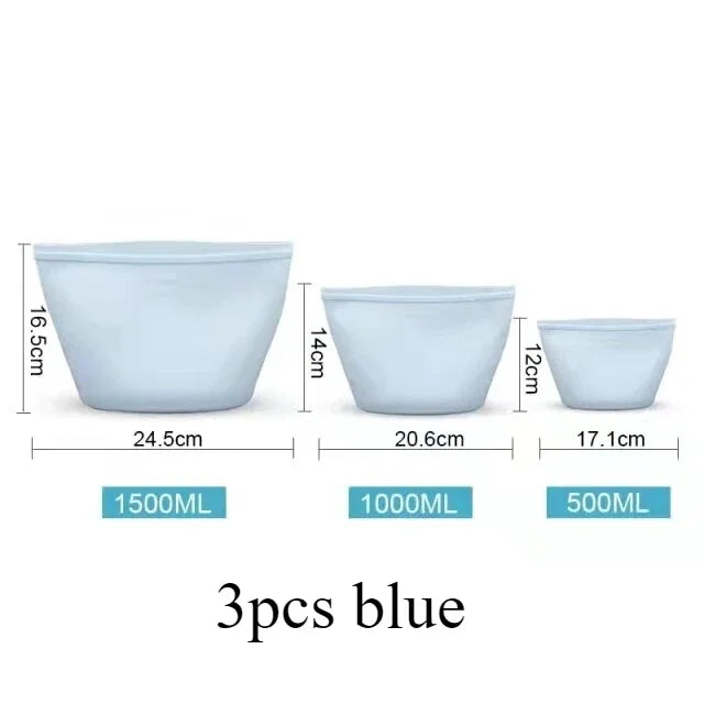 Reusable Silicone Food Bags, Stand-Up Leakproof Zip Seal – Set of 3