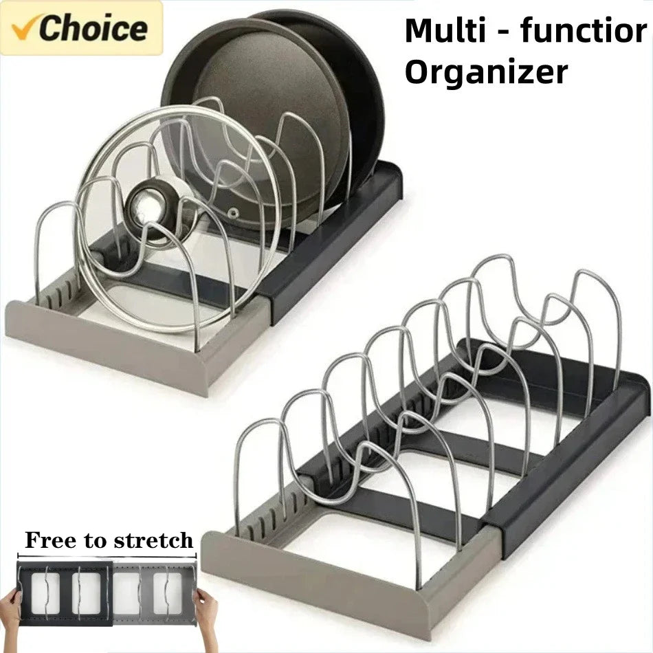 Expandable Pot, Pan & Lid Organizer Rack for Kitchen Cabinets