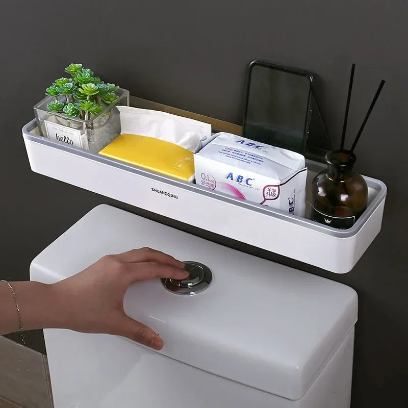 Over Toilet Storage Rack Wall Mounted No Drill White Shelf Organizer