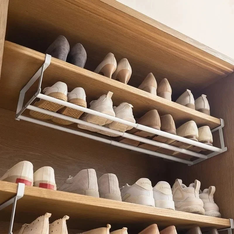 Adjustable Bamboo Shoe Rack | Space-Saving 2-Tier Wardrobe Organizer