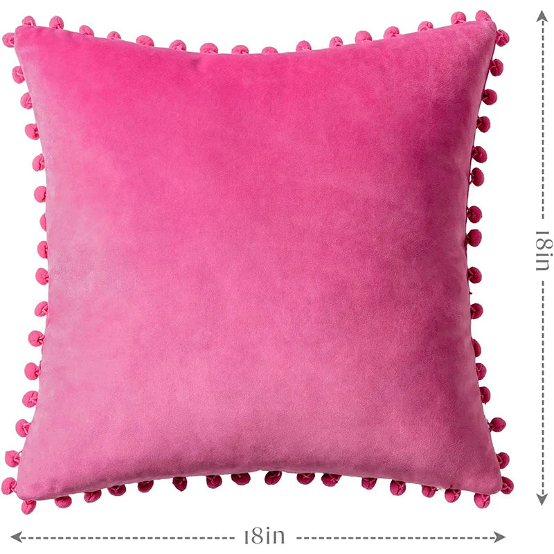 Burgundy Velvet Throw Pillow Cover with Pom Pom Trim