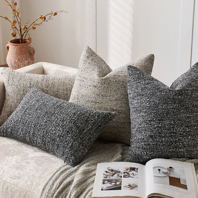 Chenille Striped Throw Pillow Covers for Sofa, Couch & Bed