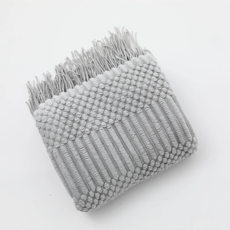 Chunky Knit Throw Blanket with Tassels – Khaki Farmhouse Oversized