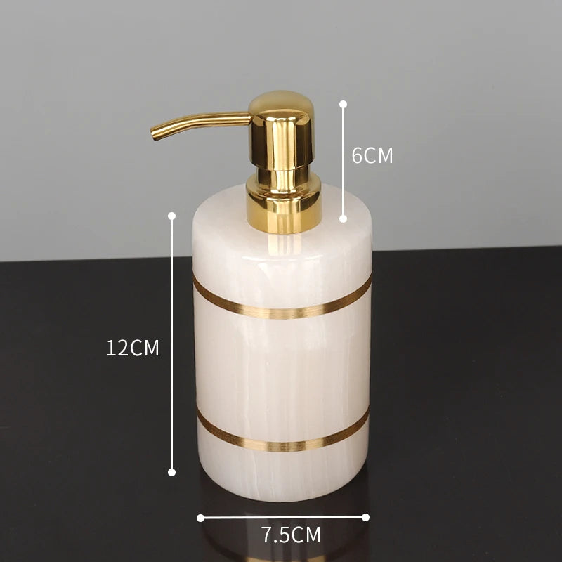 White Onyx Natural Marble Bathroom Accessories Set with Gold Accents