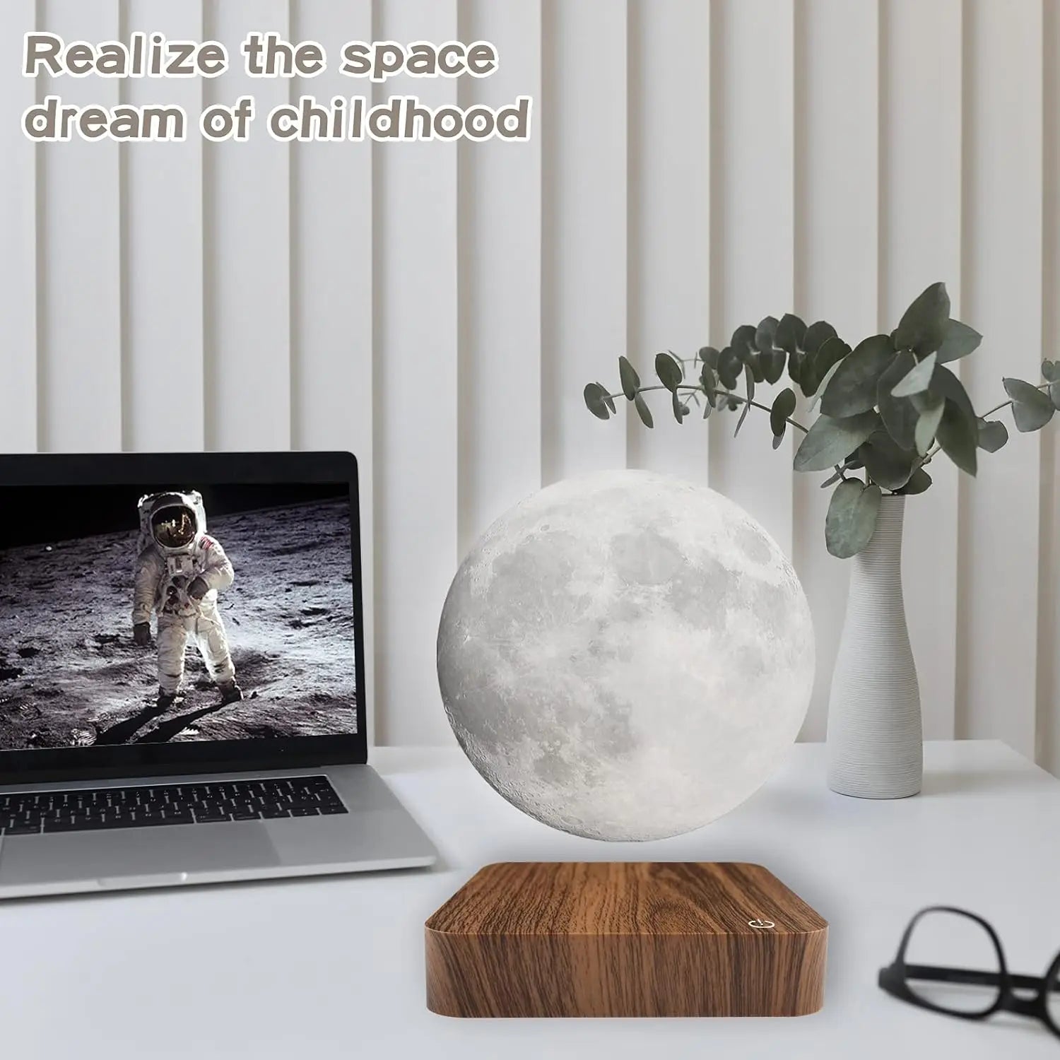 Levitating Moon Magnetic Floating Night Light 3D LED Lamp Wooden Base