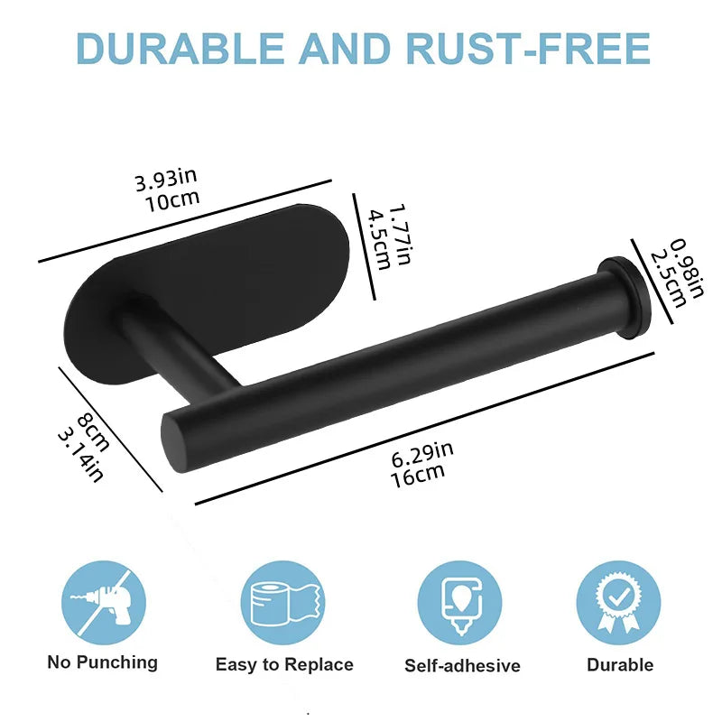 Adhesive Toilet Paper Holder Stainless Steel No Drill Waterproof