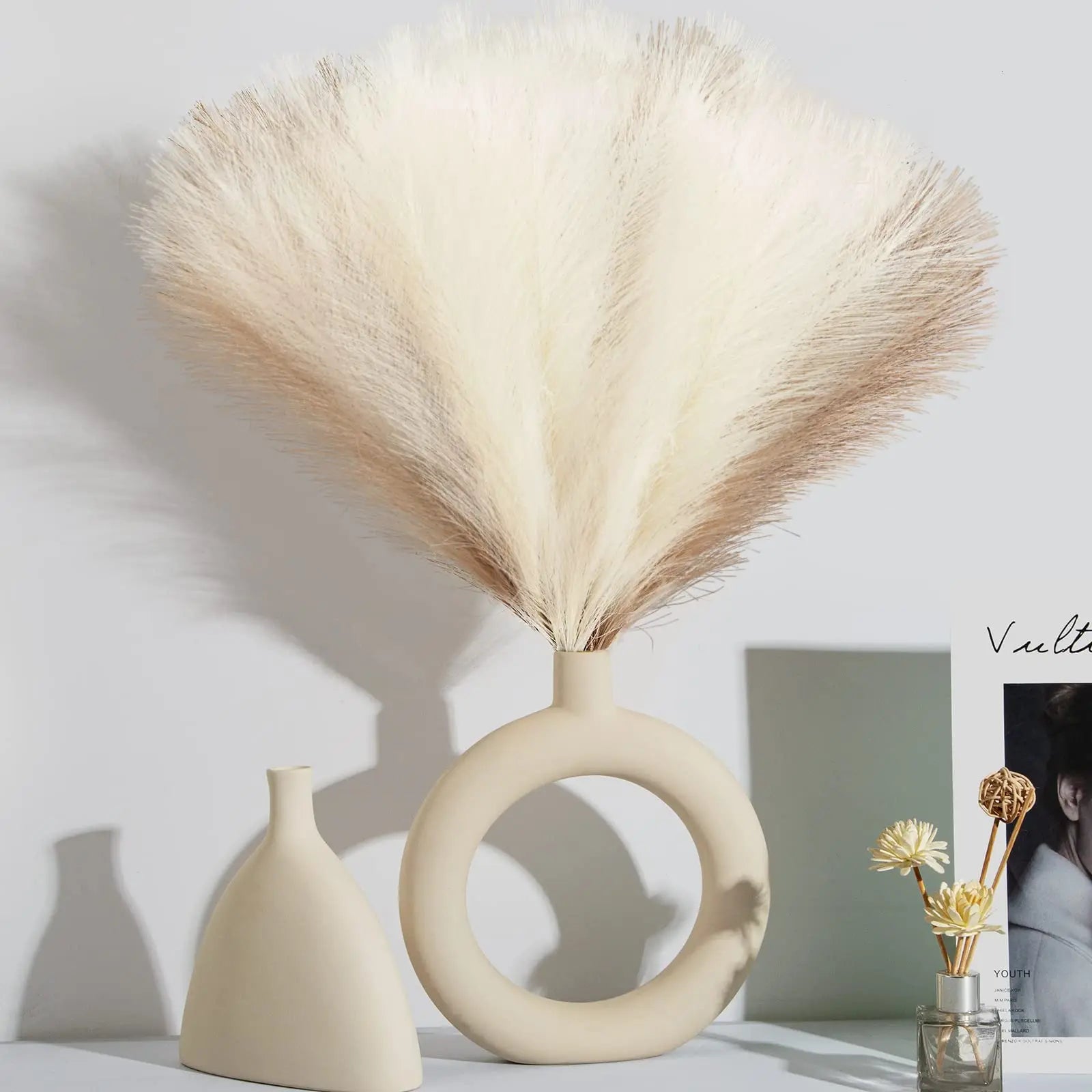 Artificial Pampas Grass Fluffy Bouquet Boho Decor (10-100 Stems)