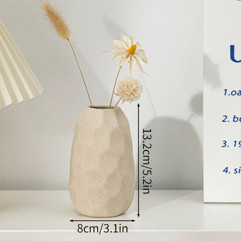 White Nordic Ceramic Vase for Dried Flowers and Home Decor
