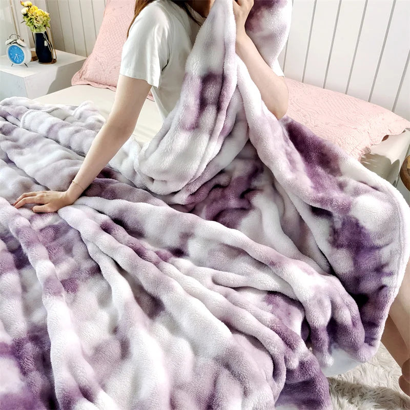 Gradient Bubble Fleece Throw Blanket – Soft Plush Faux Rabbit Fur