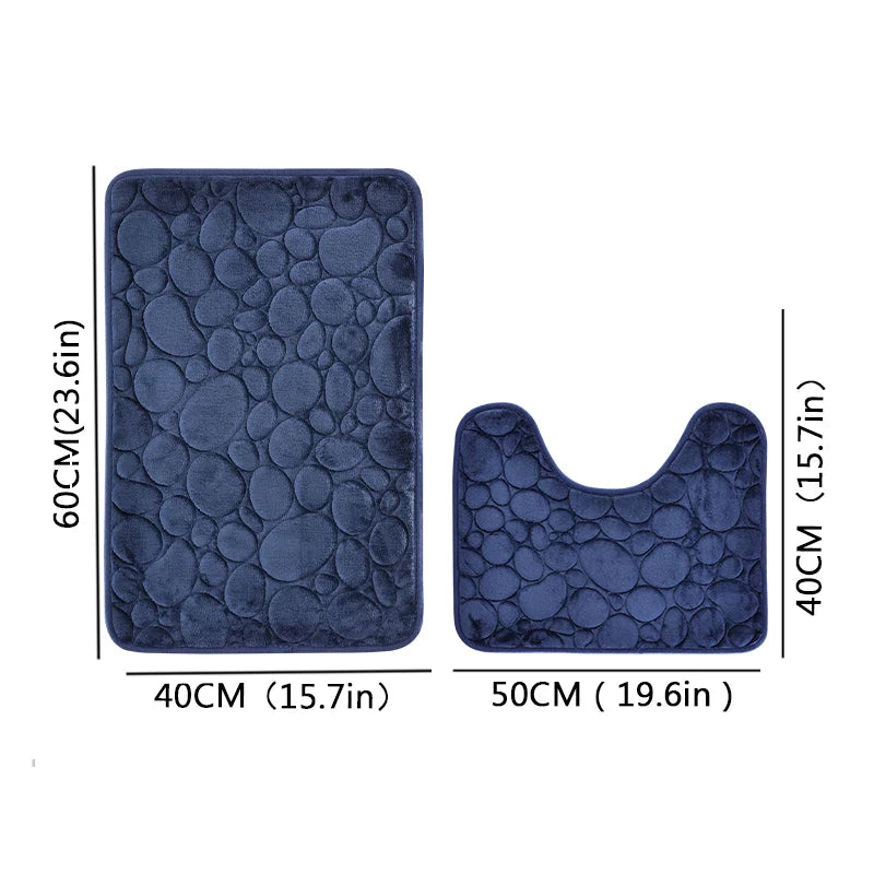Embroidered Velvet Bath Mat Set 2-Piece with U-Shape Toilet Rug