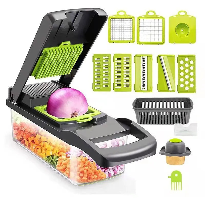 12-in-1 Vegetable Chopper Slicer and Grater with Collection Basket