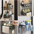 No Drill Aluminum Shower Shelf Wall Mounted Bathroom Storage Rack