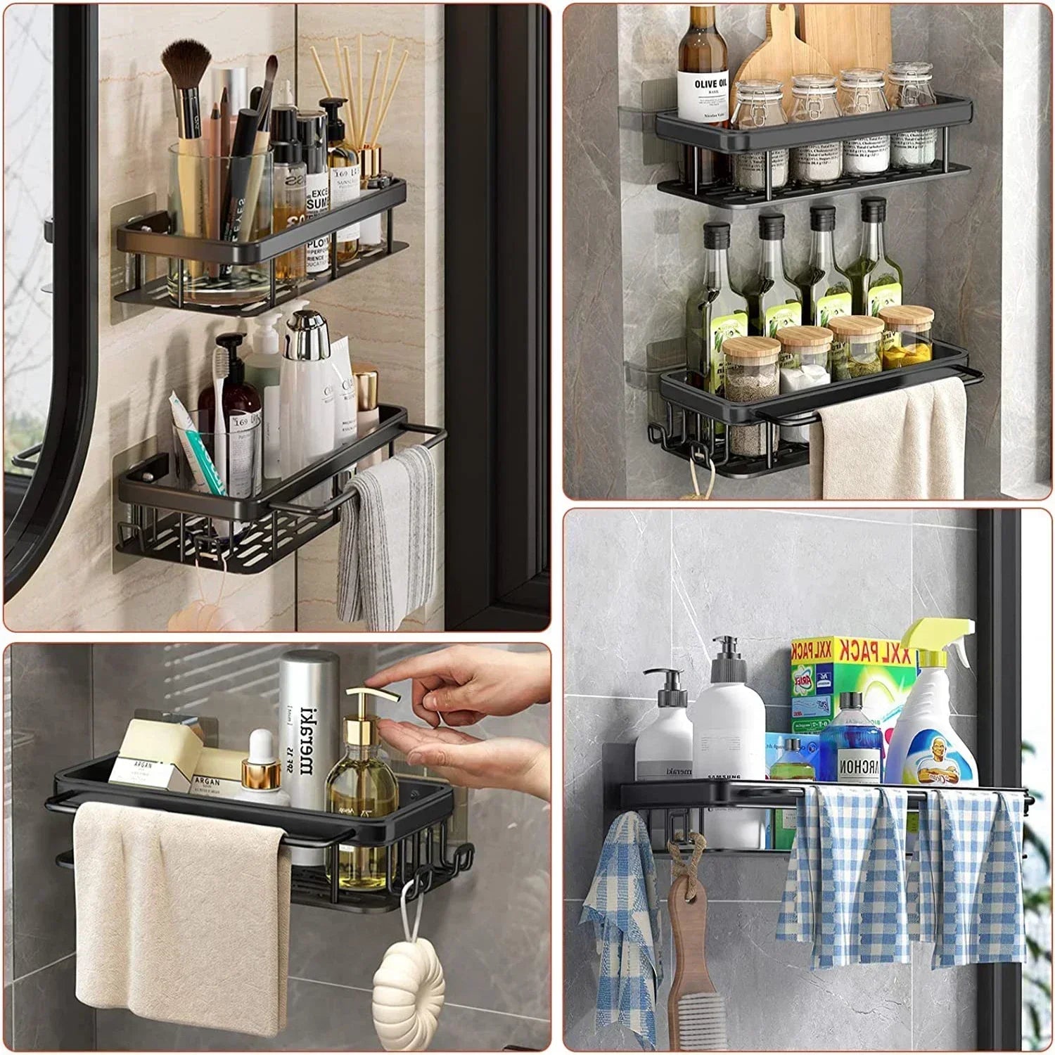 No Drill Aluminum Shower Shelf Wall Mounted Bathroom Storage Rack