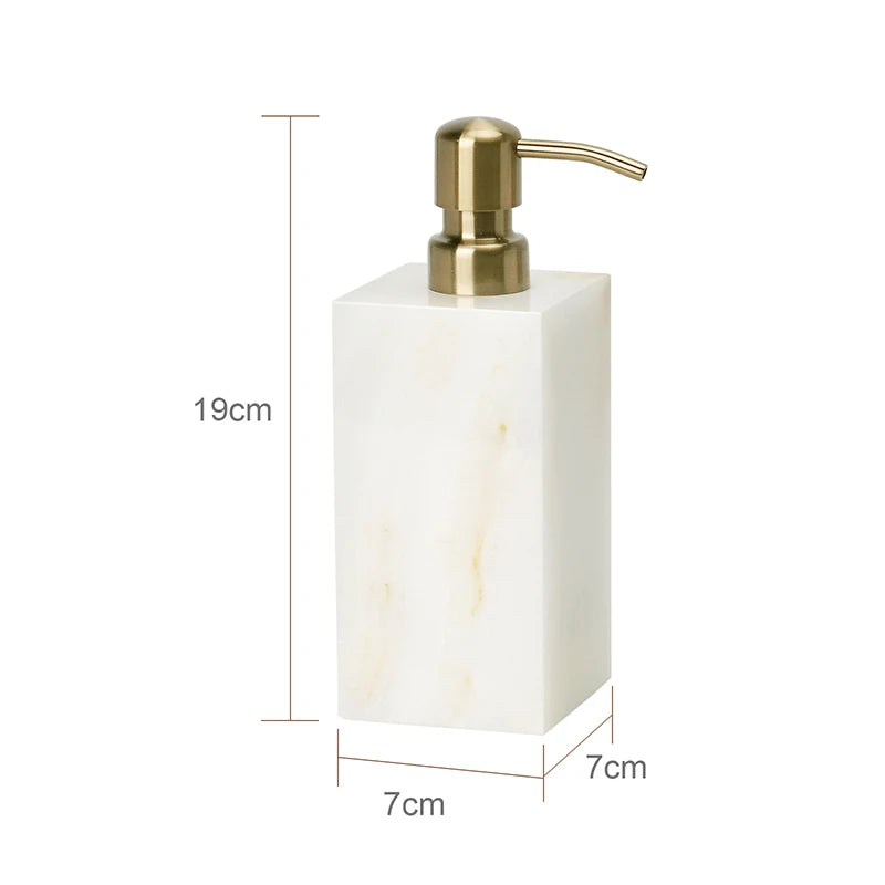 White Onyx Marble Bathroom Accessories Set with Soap Dispenser & Tray