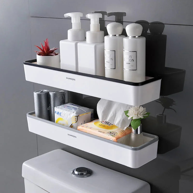 Over Toilet Storage Rack Wall Mounted No Drill White Shelf Organizer