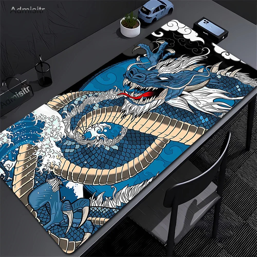 XXL Dragon Anime Gaming Desk Mat | Black & White Non-Slip Mouse Pad