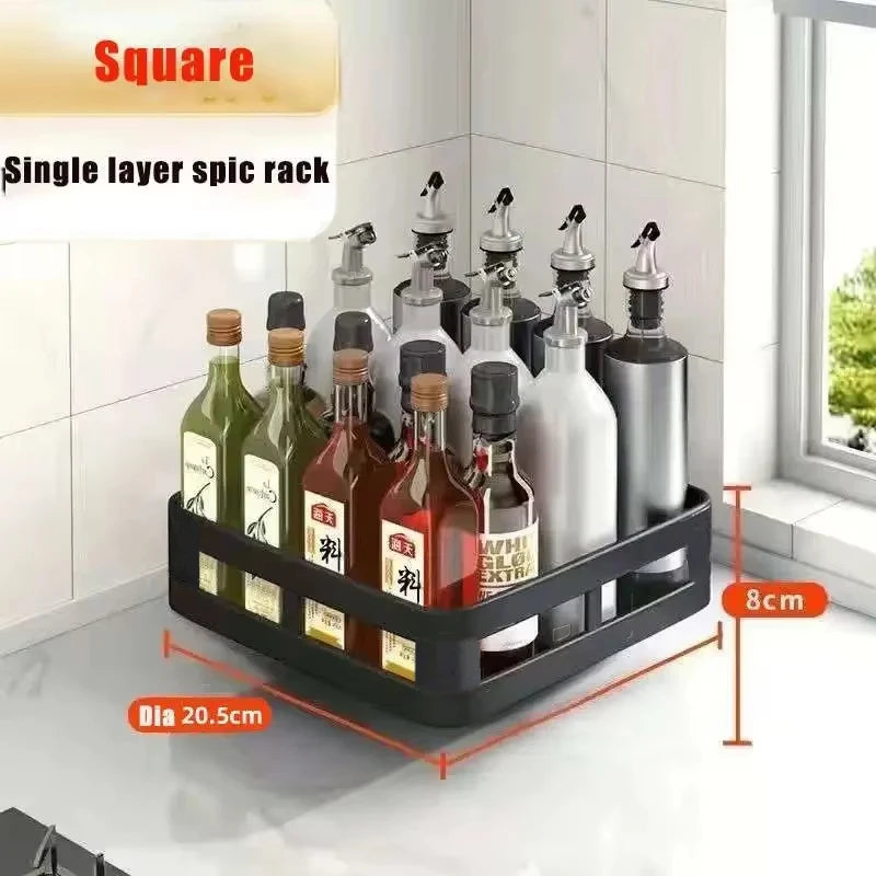 360° Rotating Spice Rack Organizer – Multi-Tier Carbon Steel