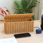 Charging Station Storage Box Hand-Woven Cable Organizer Basket for USB & Data Cables