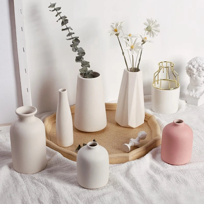 White Ceramic Bud Vase Nordic Minimalist Home Decor