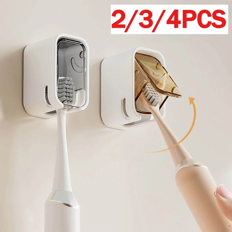 Wall Mounted Toothbrush Holder No Drill Dustproof Set (2, 3 or 4 Pack)