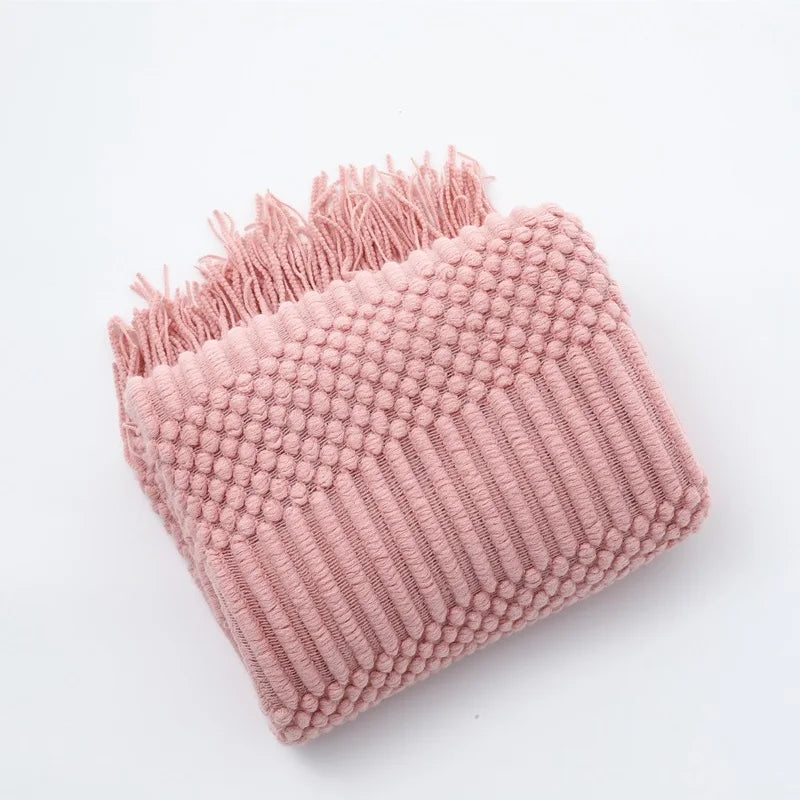 Chunky Knit Throw Blanket with Tassels – Khaki Farmhouse Oversized