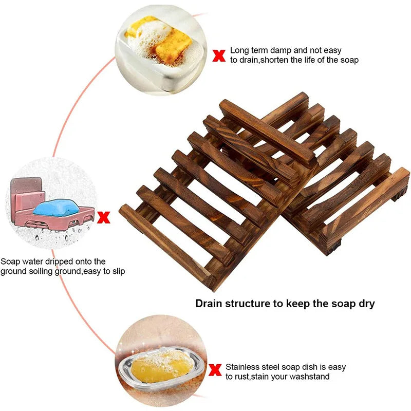 Carbonized Bamboo Soap Dish with Drainage – Non-Slip Soap Tray