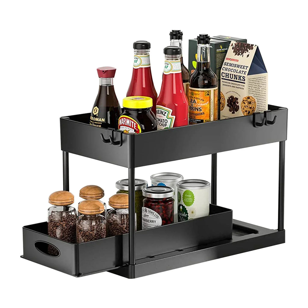 2-Tier Under Sink Organizer with Sliding Baskets and Hooks