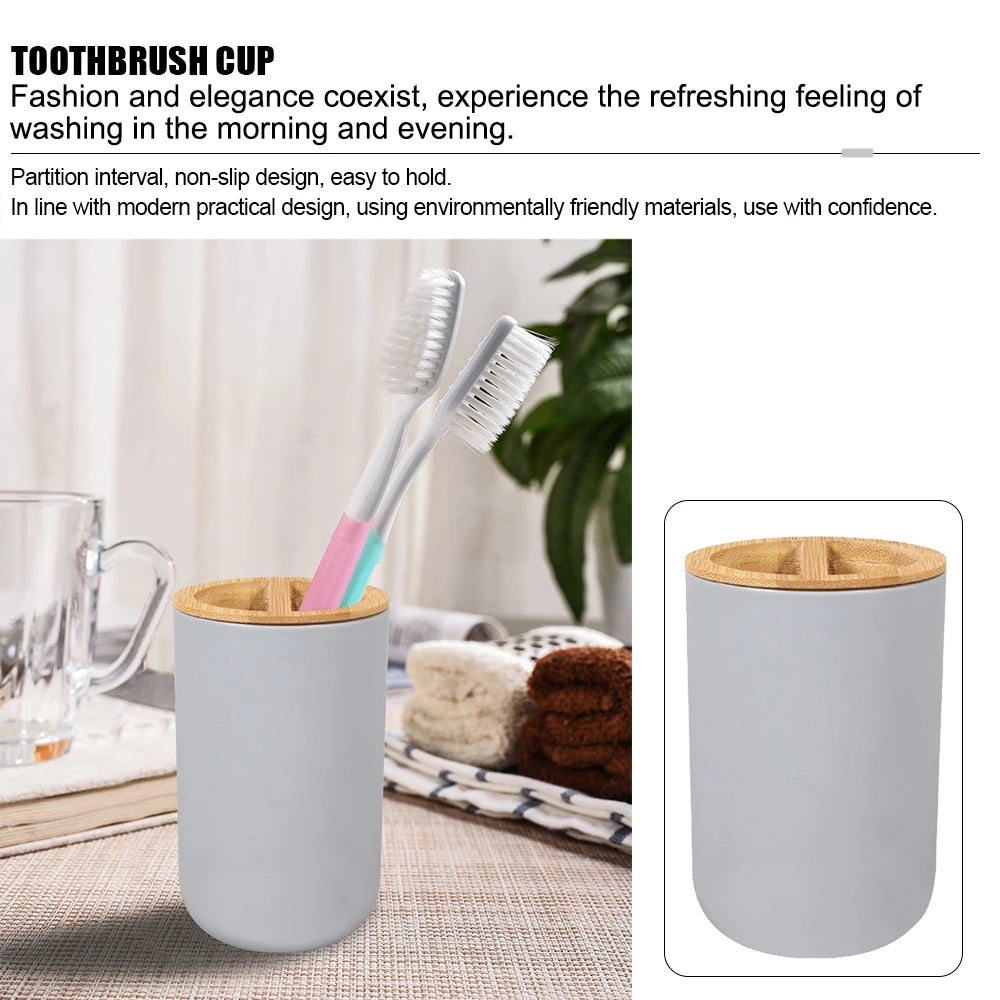 6-Piece Bamboo Bathroom Accessories Set with Soap Dispenser & Toothbrush Holder