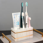 White Onyx Natural Marble Bathroom Accessories Set with Gold Accents