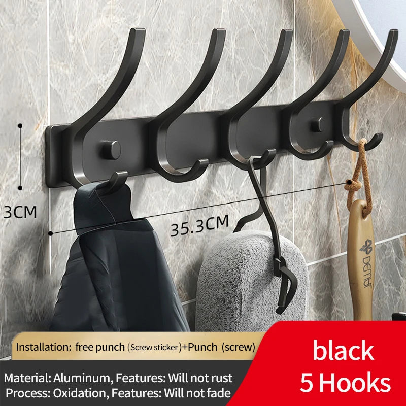 Folding Robe Hooks Wall Mounted Towel Hanger - 6 Hook Aluminum Rack