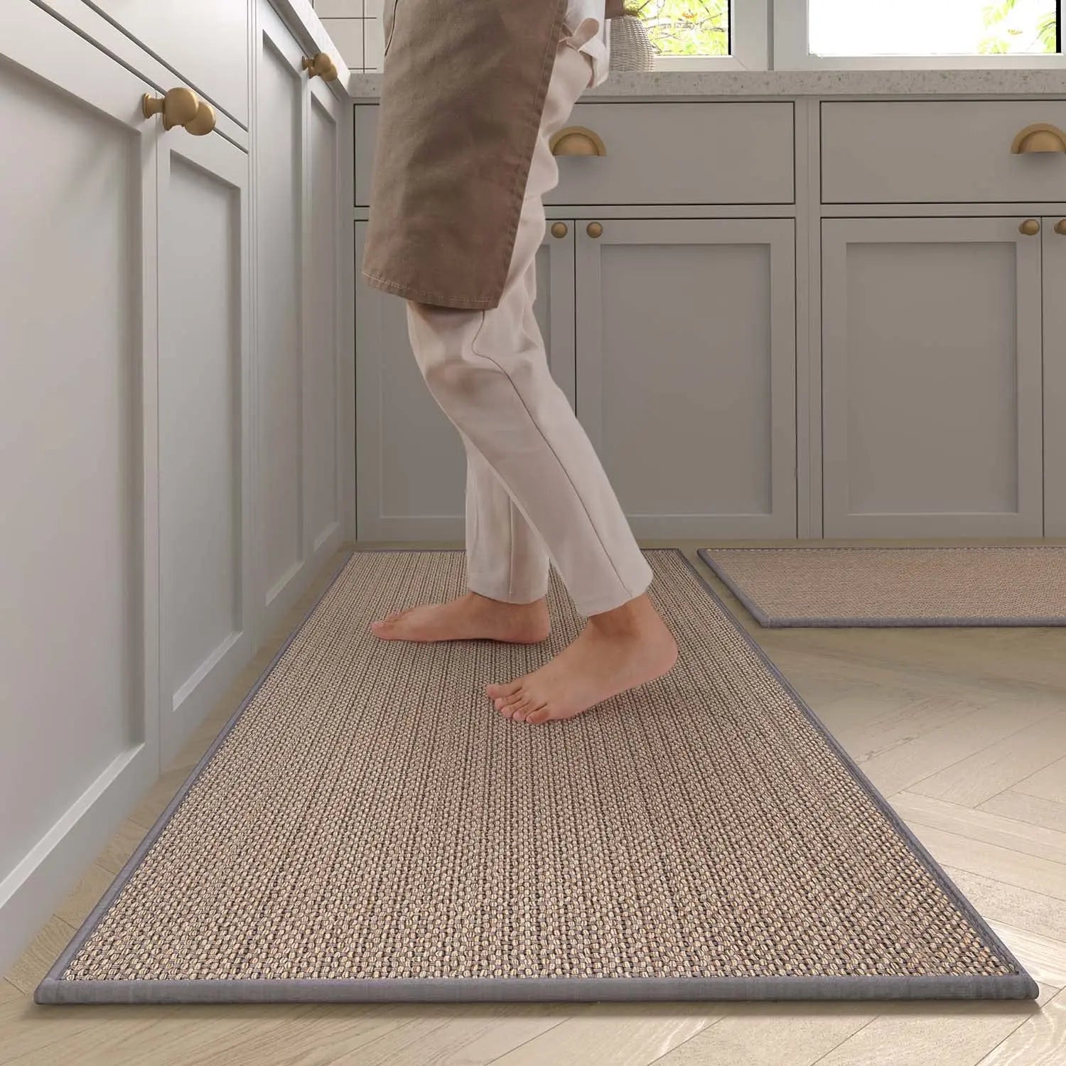 Washable Non-Slip Kitchen Runner Rug Faux Sisal Woven Mat