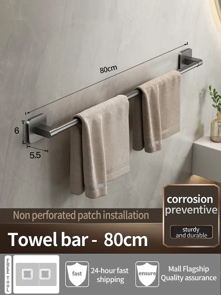 No Drill Towel Bar Wall Mounted Self Adhesive Bathroom Rack