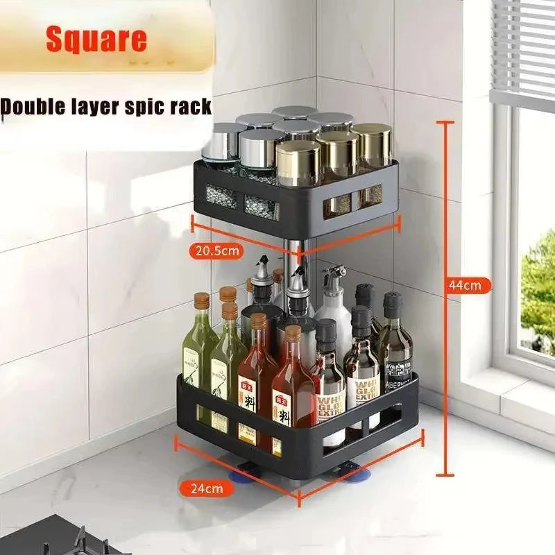 360° Rotating Spice Rack Organizer – Multi-Tier Carbon Steel
