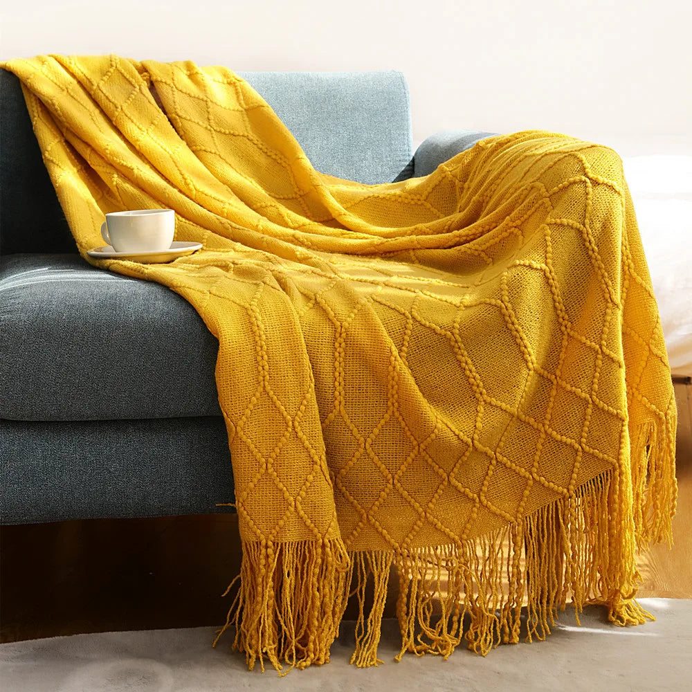 Chunky Knit Throw Blanket with Tassels – Khaki Farmhouse Oversized