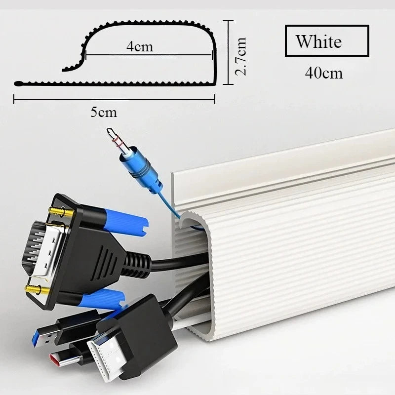 Under Desk Cable Management Tray – No-Drill PVC Cord Organizer, 40cm