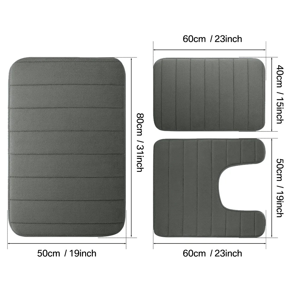 Velvet Memory Foam Bath Rug Set of 3 Non-Slip Machine Washable