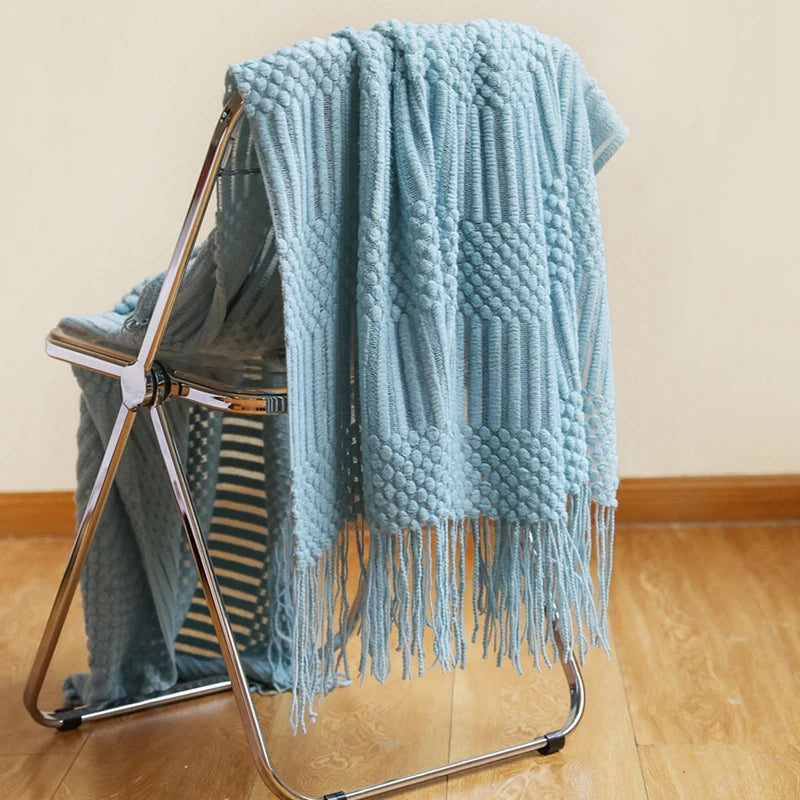 Chunky Knit Throw Blanket with Tassels – Khaki Farmhouse Oversized