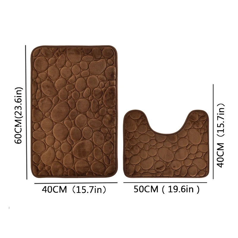 Embroidered Velvet Bath Mat Set 2-Piece with U-Shape Toilet Rug