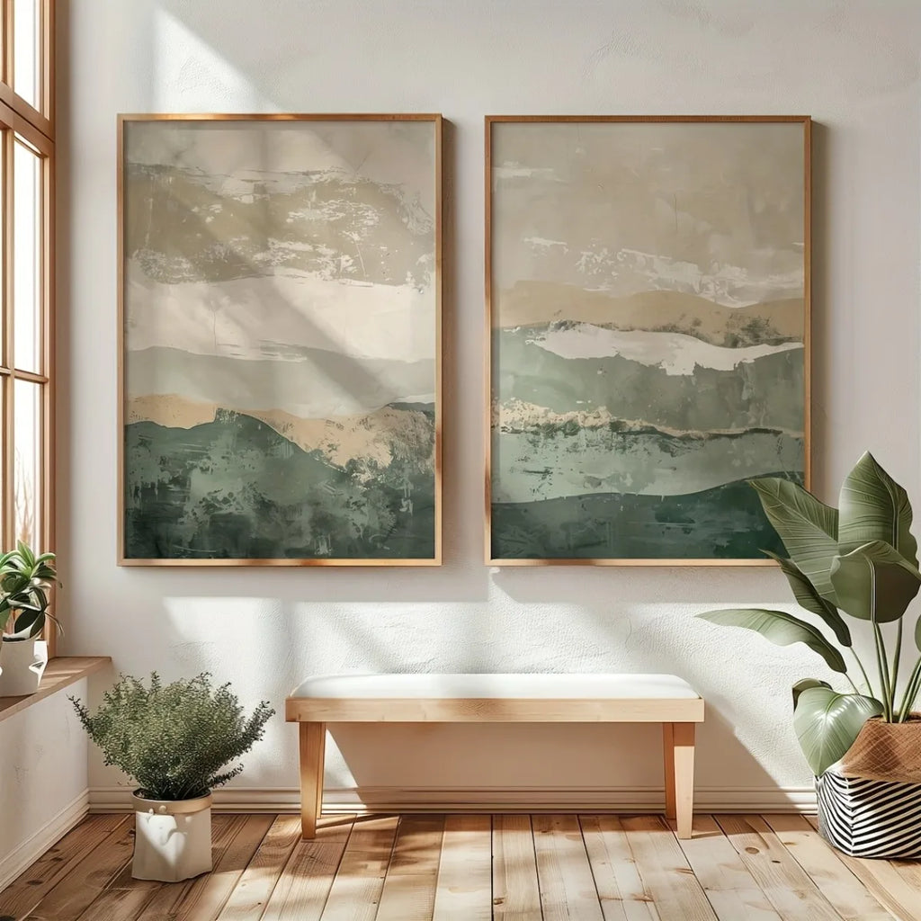 Japanese Wabi Sabi Mountains Abstract Canvas Print Set of 2