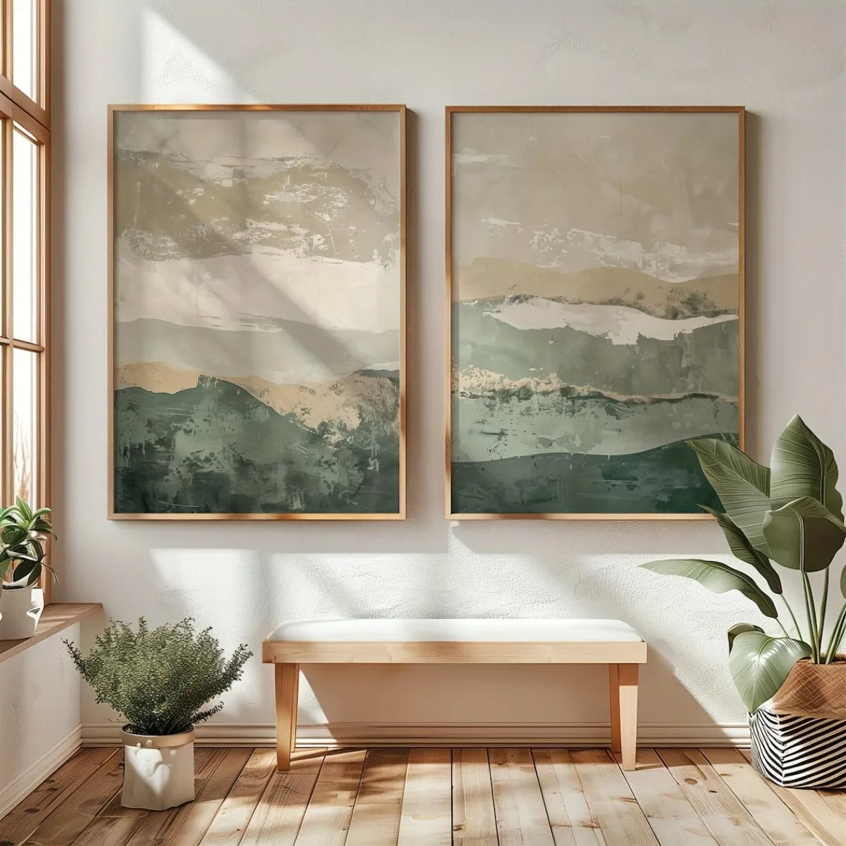 Japanese Wabi Sabi Mountains Abstract Canvas Print Set of 2
