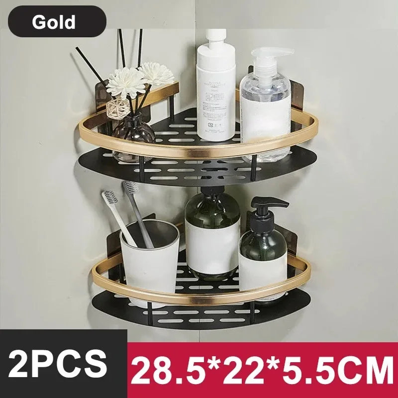 No Drill Aluminum Shower Shelf Wall Mounted Bathroom Storage Rack
