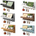 Wooden Key Holder Wall Mounted with Shelf and 7 Hooks for Entryway